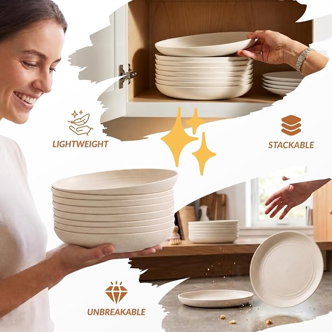 Dessert Plates - 8 Inch Wheat Straw Plates Set, Dinner Plates Set of 8 - Image 6