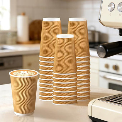500 Pack 16 oz Disposable Coffee Cups No Lids, Insulated Ripple Wall Paper Coffee Cups 16oz for Hot Chocolate Tea Home Travel Office (Champagne)