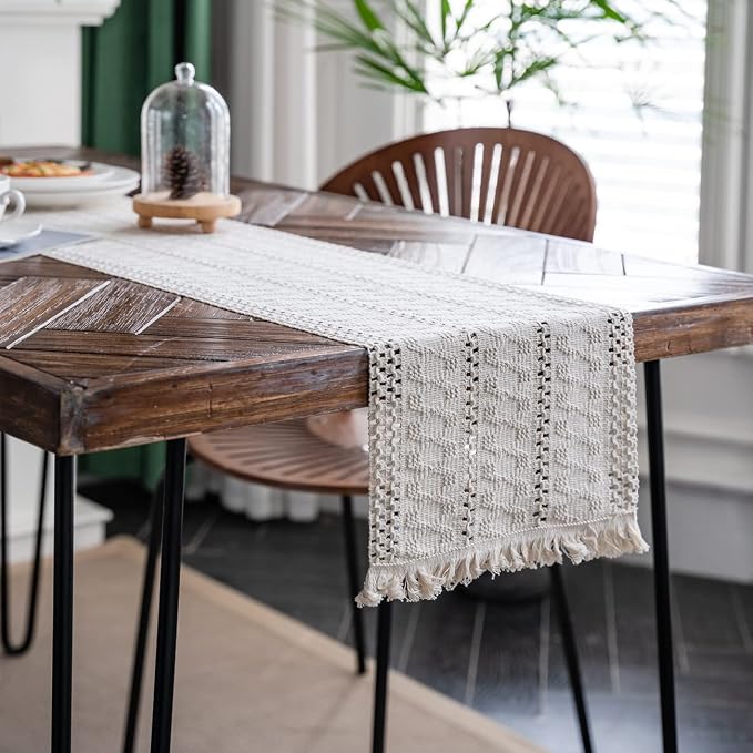 Macrame Table Runner Cream Beige Boho Table Runners - Image 3