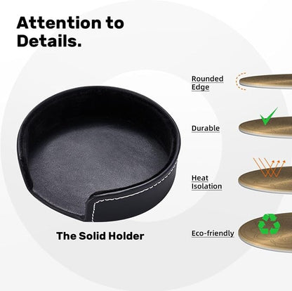 Drink Coasters with Holder Stand Set of 6, Mandala Rosette Engraving Pu Leather - Image 4