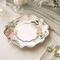 50 Pack 8" White/Rose Gold Floral Print Scallop Rim Dessert Plates, Disposable Round Paper Appetizer Salad Plates 300 GSM for Party Decoration