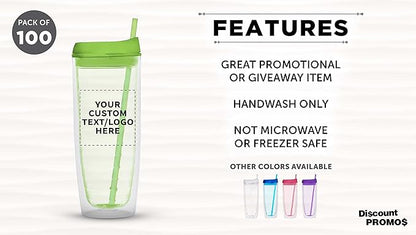Custom Tall Orbit Acrylic Tumblers 20 oz. Set of 100, Personalized Bulk Pack - Perfect for Iced Coffee, Soda, Other Hot & Cold Beverages - Lime Green