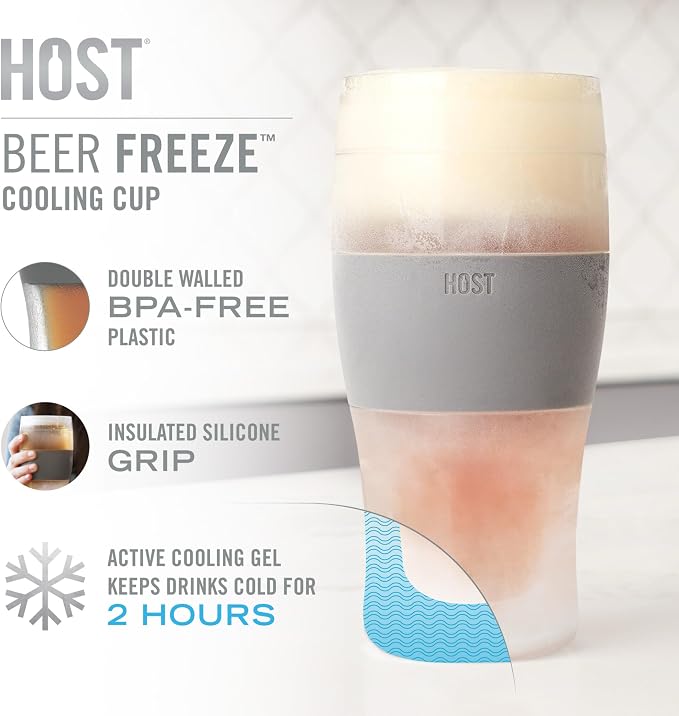 HOST Freeze Beer Glasses, 16 ounce Freezer Gel Chiller Double Wall Plastic - Image 6