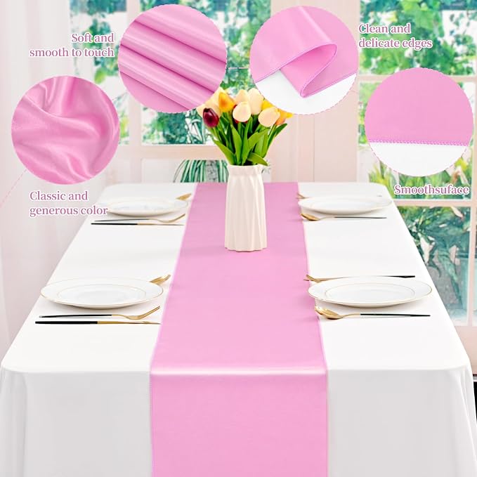 12 Pack Pink Satin Table Runner 12 x 108 Inch Long Premium Table Runners - Image 3