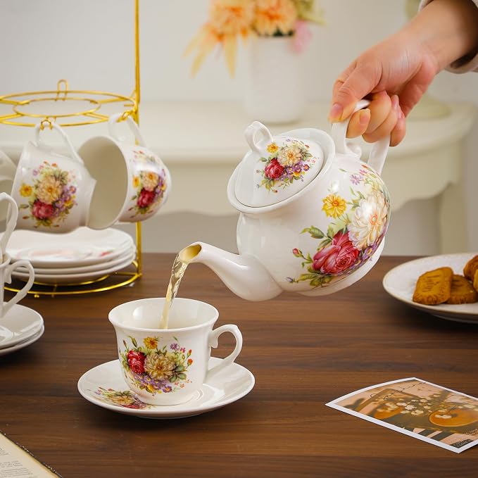 20-Pieces Porcelain Tea Sets For Women, Tea Set For Adult - Image 7