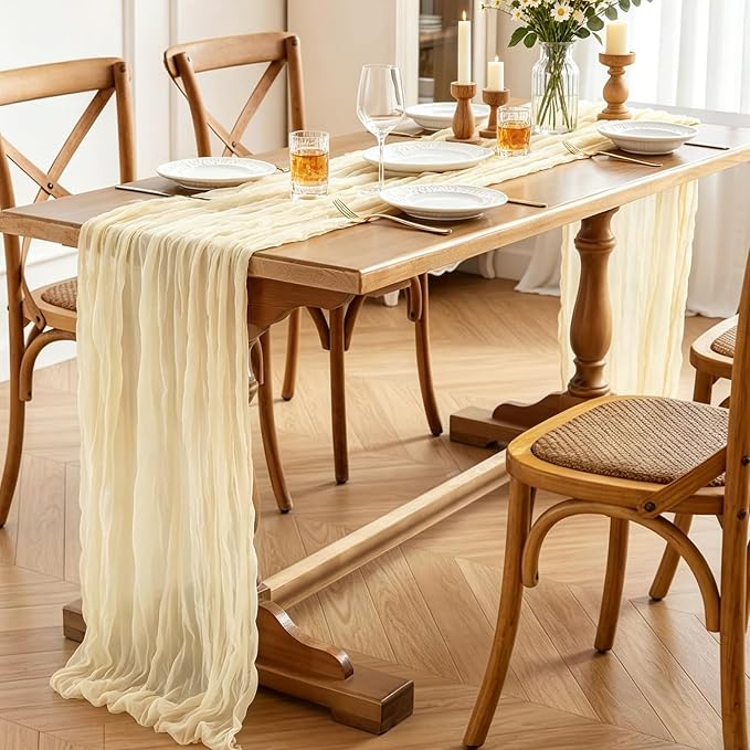 3Pcs Beige Table Runner, 10FT Rustic Cheesecloth Table Runner 35*120inch Boho - Image 5
