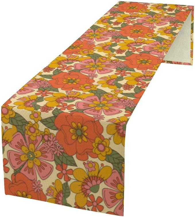 Retro 70s Floral Table Runner Hippie Daisy Flower Peace Love Birthday Party by SXXLDNG