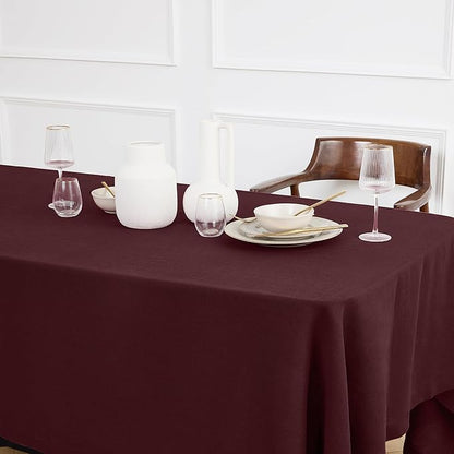 Solino Home Burgundy Linen Tablecloth 70 x 144 Inch - 100% Pure Linen Rectangular Tablecloth - Machine Washable Table Cloth for Valentines - Sonoma