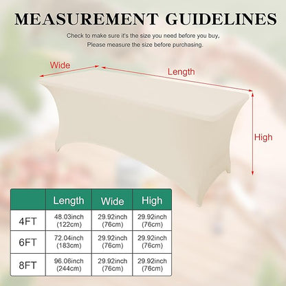 6FT Table Cloth for Rectangular Fitted Events Stretch Cream Table Covers Washable Spandex Tablecloth Protector for Party, Wedding, Cocktail, Banquet, Festival