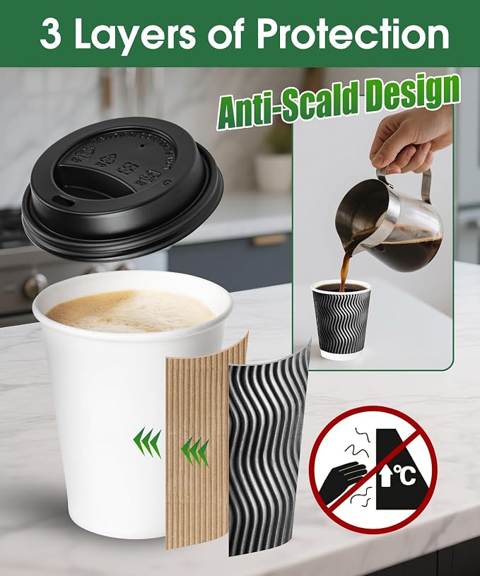 100 Pack 8 oz Disposable Coffee Cups - Image 4