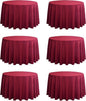 6-Pack Round 108-inch Burgundy Table Cloths, Solid Stain and Wrinkle Resistant Circular Tablecloth, Premium Plain Weave Polyester Fabric Table Linen Covers for Hotel, Banquet