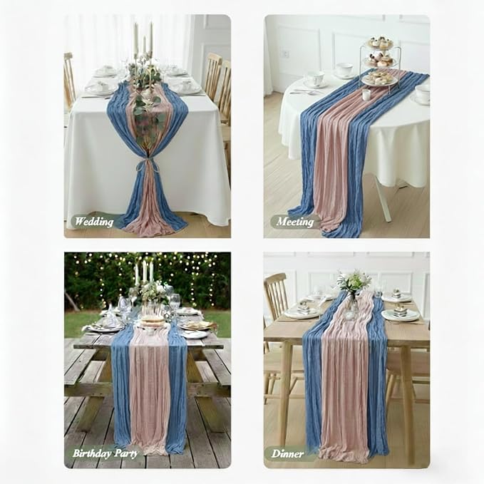 Cheesecloth Table Runner 6 Pack Dusty Pink and Dusty Blue, Boho Gauze Table - Image 4
