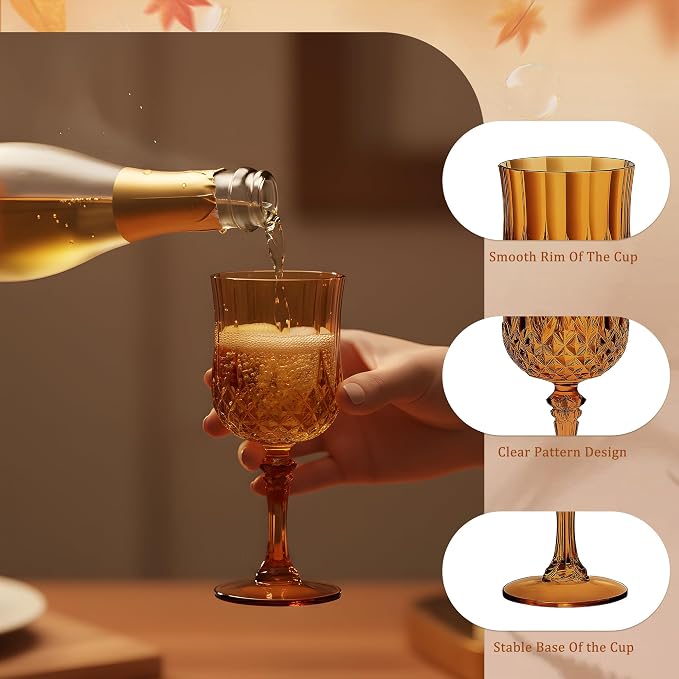 7OZ Plastic Wine Glasses, Reusable Vintage Goblets Unbreakable Drinking Glasses - Image 5