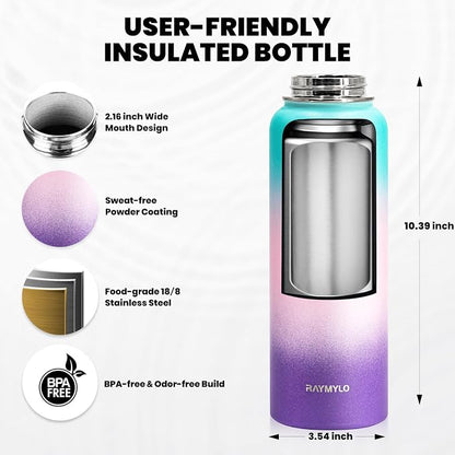 RAYMYLO Insulated Water Bottle 40 oz, Triple Wall Vacuum Stainless Steel | - Image 5
