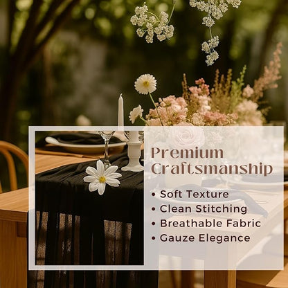 6 Pack Black 10FT Cheesecloth Table Runner 120 Inch Rustic Boho Gauze Cheese - Image 3