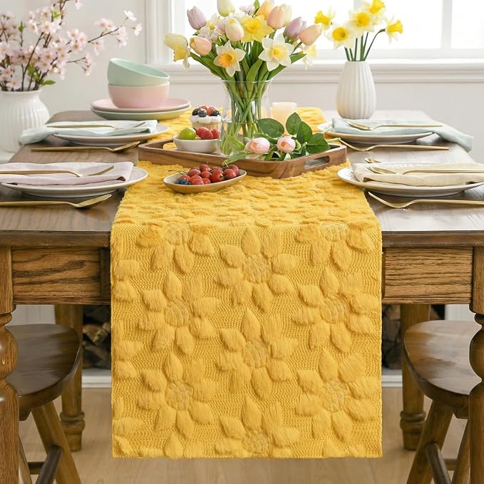 Artoid Mode Yellow Soft Plush Faux Fur Jacquard Embroidery Sunflower Spring - Image 2