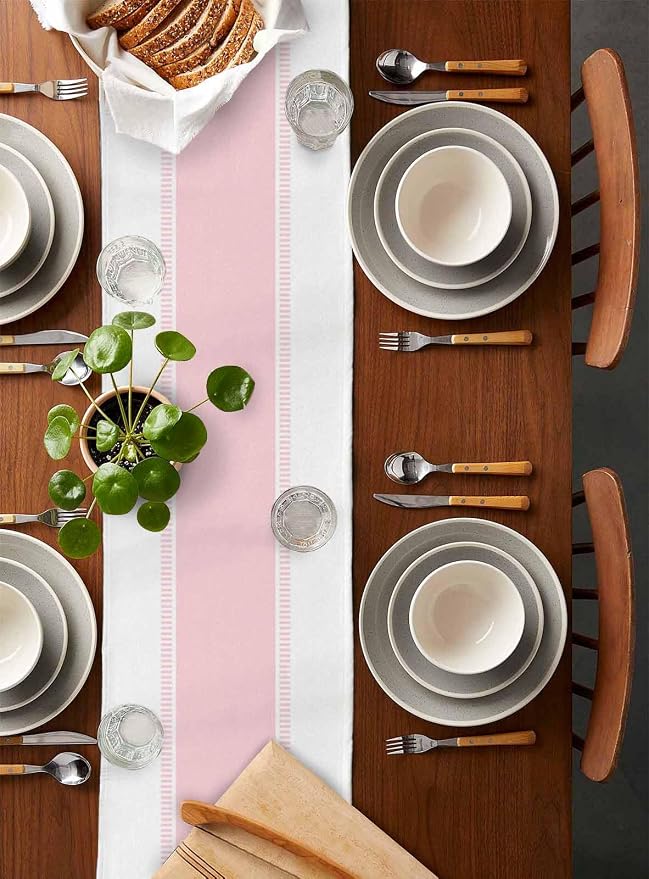 Pink Stripe Table Runners 108 inches Long, Linen Boho Table Runner Farmhouse - Image 2