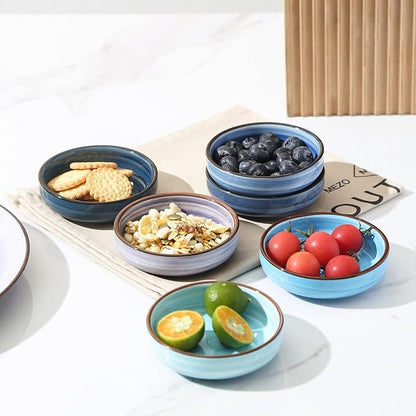 Selamica Ceramic 2.5 OZ Soy Sauce Dish Dipping Bowls Set of 6, 3.3 Inch Small Side Dish Pinch Bowls, Mini Bowls for Condiment, Ketchup, BBQ, Sushi, Gradient Blue