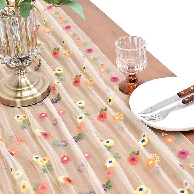 Flower Table Runner Floral Daisy Summer Birthday Party Garden Wedding Decor | - Image 4