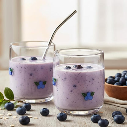 Icon Juice Glasses, 14oz Stemless Wine Drinking Juice Glass Cup for Valentine Party Supplies Gift(2 Pcs,Blueberry)