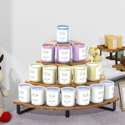 ELITEROO Tiered Display Stand, Wooden Display Risers, 4 Tier Display Shelf for Vendors Retail Craft Show Market, Table Top Display Rack for Cupcakes Perfume Figures Candles Makeup, Curved Corner