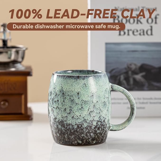 Sage & Moss Nebula Ceramic Coffee Mug - 14 oz Unique Reactive Glaze Coffee Cup - Image 6