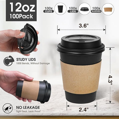 Ginkgo 100 Pack 12 oz Disposable Coffee Cups - Image 2