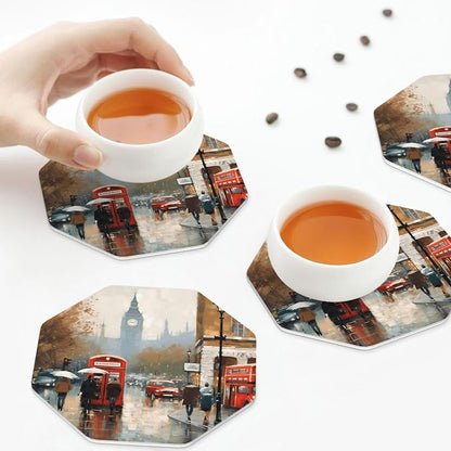 4Pcs Leather Coaster for Drinks London Impression Cup Coasters Aesthetic Drink - Image 6