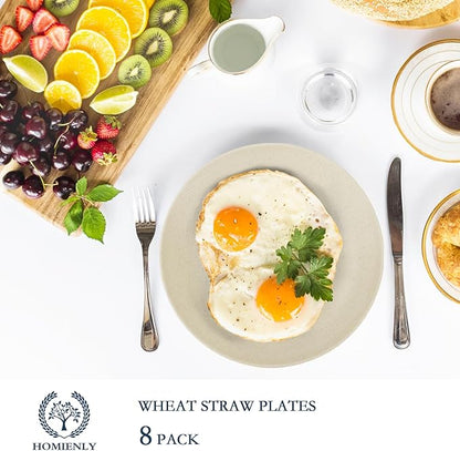 Wheat Straw Dinner Plates Set of 8 - Alternative to Plastic - Microwave & Dishwasher Safe - Unbreakable - For Kitchen, Camping, Salad, Appetizer (Beige, 10 inch)