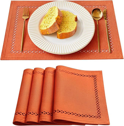 Orange Burlap Place Mats, Fall Placemats Set of 4, 12 x 18 Inch | Double Layer by Aoztio
