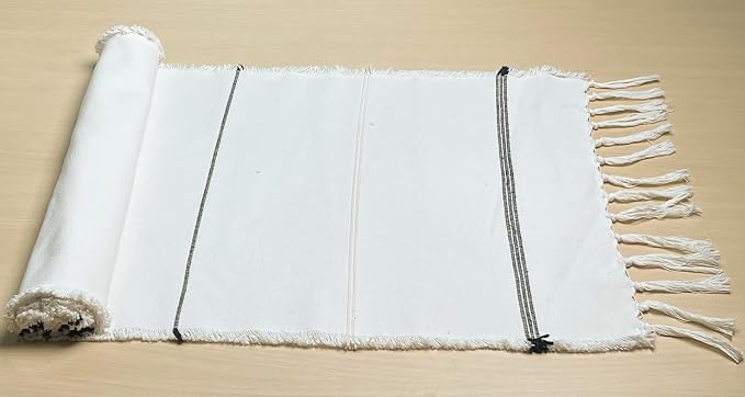 Recycled Cotton Ivory & Black Iris Table Runners, Handwoven Table Runners - Image 4