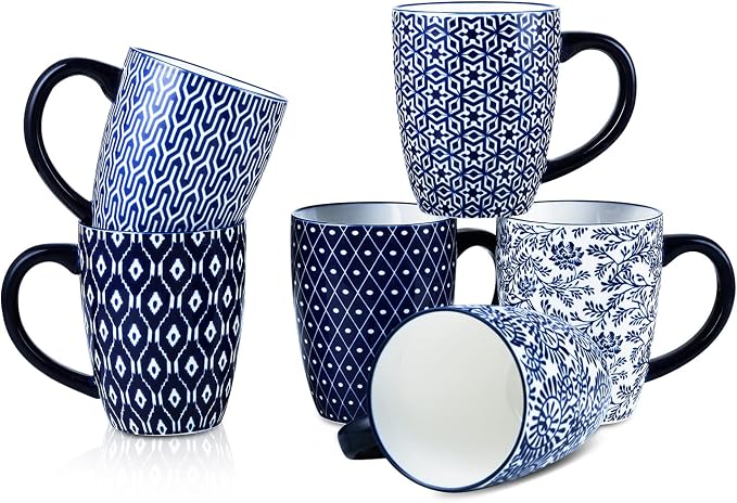 Selamica 16 oz Ceramic Coffee Mugs Set of 6, Ceramic Tea Cup by Selamica