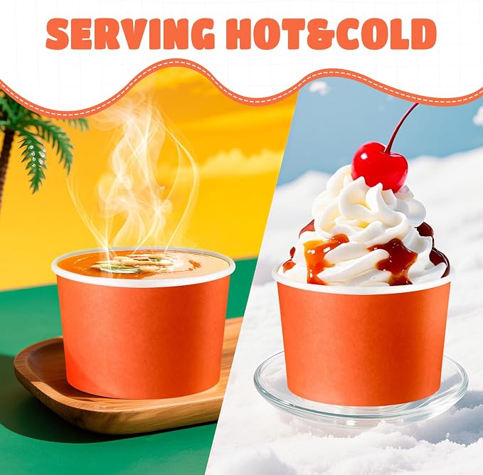 Jingmore Paper Ice Cream Cups 9oz Colored Disposable Dessert Bowls - Image 2