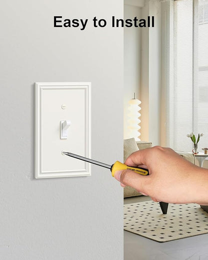 2-Pack Single Toggle Light Switch Cover Plate, Durable Solid Zinc Alloy Decorative Switch Plate Covers, Light Almond 1 Gang Wall Plate, Corrosion Resistant