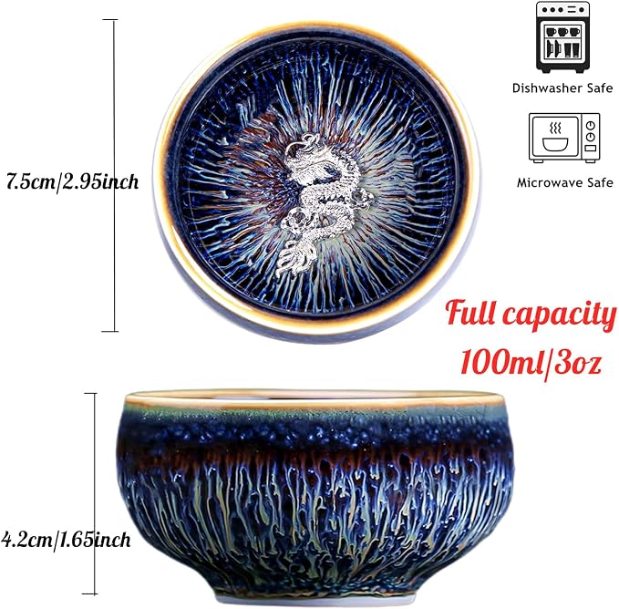 Tenmoku Ceramic Tea Cup with Dragon, 3 oz Chinese Small Teacup | Handmade - Image 6