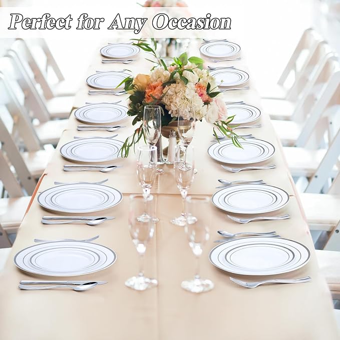 BESTSTAR 200PCS Silver Plastic Plates Set | 100 10.25 inch Dinner Plates and - Image 7