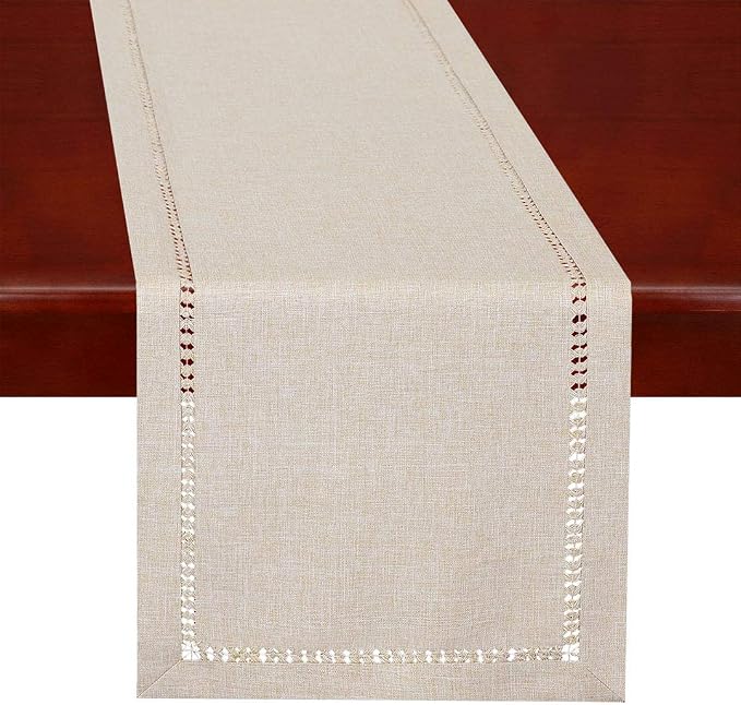 Grelucgo Handmade Hemstitched Polyester Rectangle Table Runners Dresser Scarves - Image 5