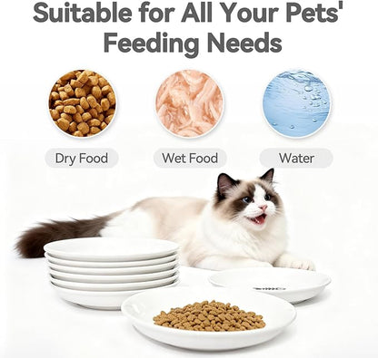 [8 Pack] Ceramic Cat Food Bowl, Cute Cat Bowls Whisker-Friendly, 5.9" Shallow Wide Kitten Plates, Easy to Clean Indoor Feeding Dishes