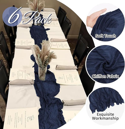 6 Pack Navy Blue Cheesecloth Table Runner 20 x 120 Inch Gauze Table Runner - Image 3