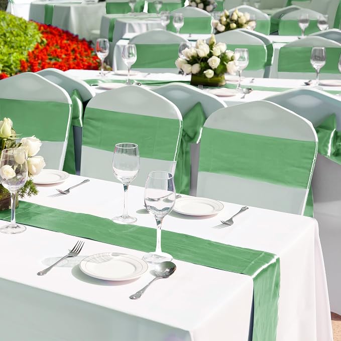 Aneco 4 Pack Satin Table Runner 12 x 108 Inch Gradient Sage Green Long Bright - Image 5