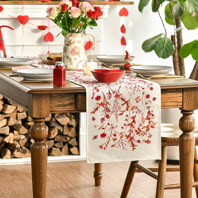 Artoid Mode Floral Leaves Valentine's Table Runner, Wild Flowers Seasonal - Image 2
