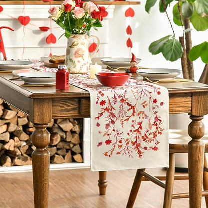 Artoid Mode Floral Leaves Table Runner, Wild Flowers Seasonal Kitchen Dining - Image 3