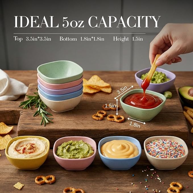 Dipping Bowls Set of 6, Soy Sauce Dish Wheat Straw Bowls 5oz, Small Plastic - Image 3