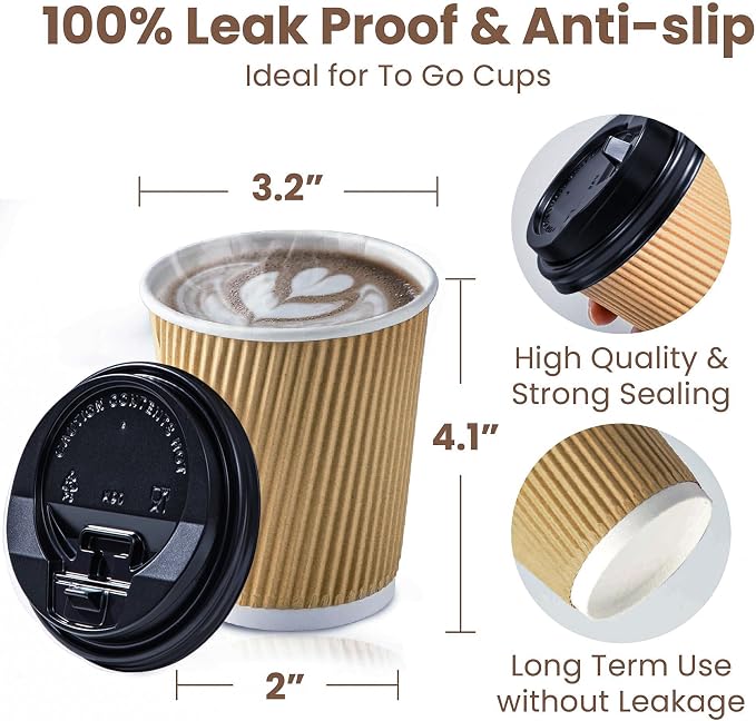 Fit Meal Prep 50 Pack 8 oz Insulated Ripple Triple Wall Paper Coffee Cups - Image 2
