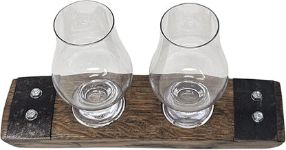 Premium 2 Glass Whiskey Flight/Whiskey Coaster/Crystal Glass Holder/Gifts for Him/Bar Decor/Barrel-Art (NO Crystal Glasses)