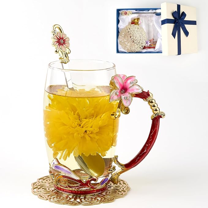 Flower Tea Cup, Lily Flower Clear Glass Fancy Coffee Mug by Unknown