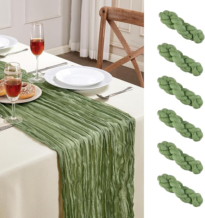 AGIRL 6 Pack Sage Green Cheesecloth Table Runner 10FT Boho Gauze Home Decor | by AGIRL