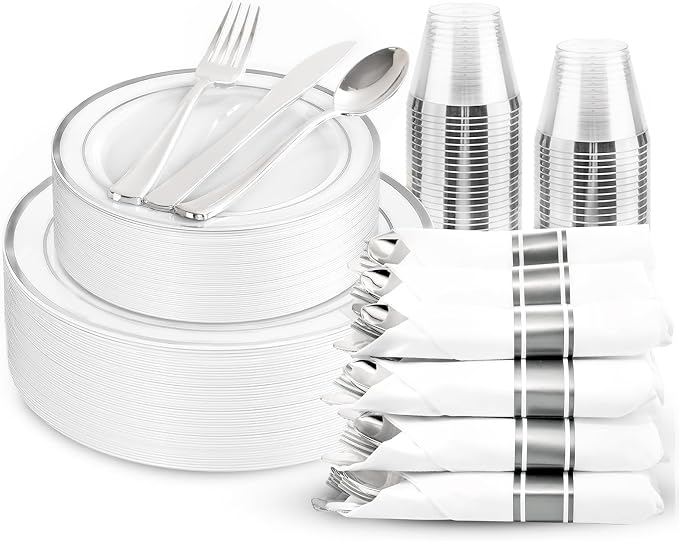 175PCS Sliver Plastic Plates by WDF