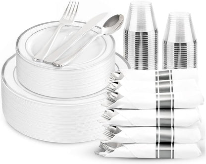 175PCS Sliver Plastic Plates by WDF
