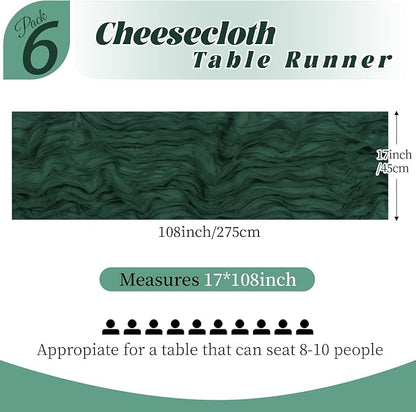 6 Pack Emerald Green Cheesecloth Table Runner, 17 x 108 Inch, Gauze Cheese - Image 2